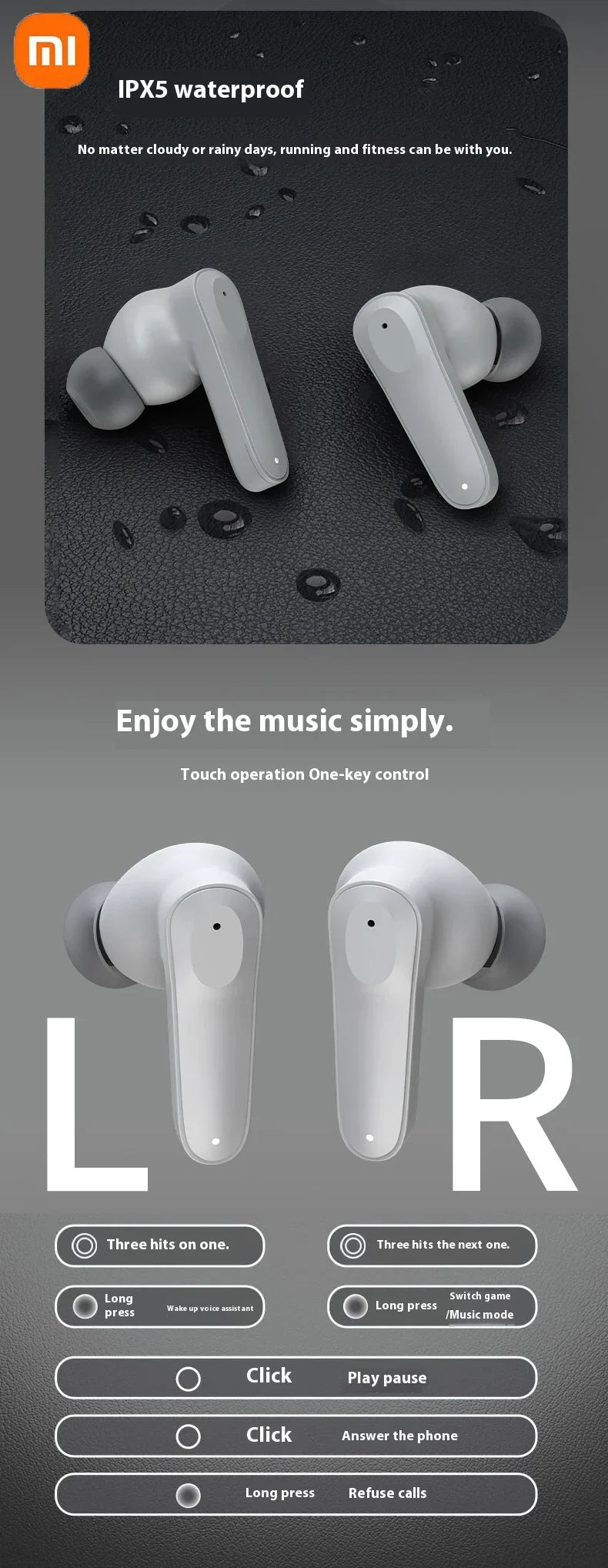 Xiaomi Redmi Wireless Bluetooth 5.4 A98 Earphones ENC Noise Reduction In Ear Waterproof HD Call Earphones with Microphone