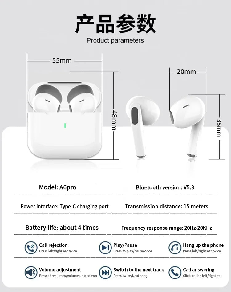 Original Air Pro True Wireless Bluetooth Earphones Headphones HiFi Sound Low Latency Noise Reduction Earbuds for IPhone Android